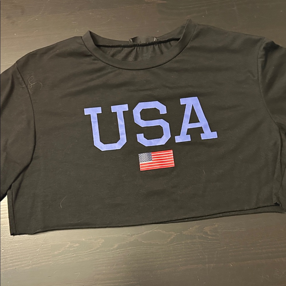 SHEIN Black USA Graphic Crop Top
